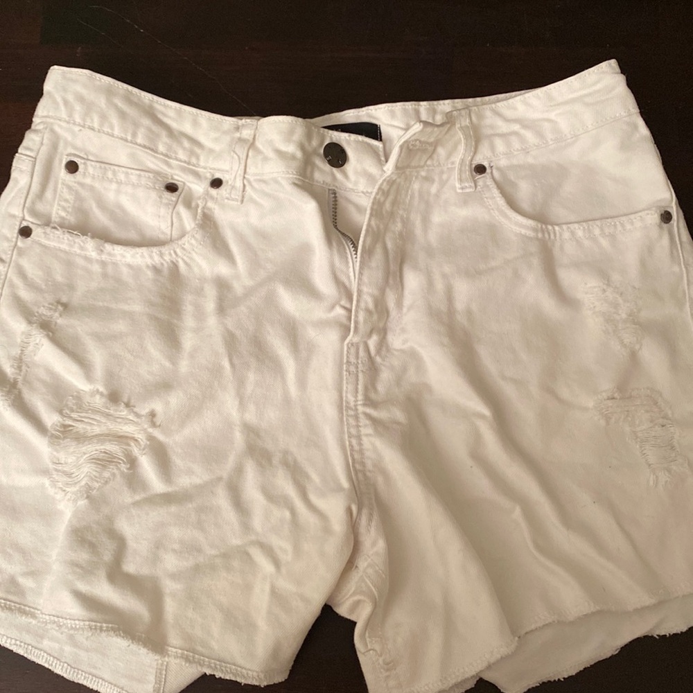 distressed white denim shorts